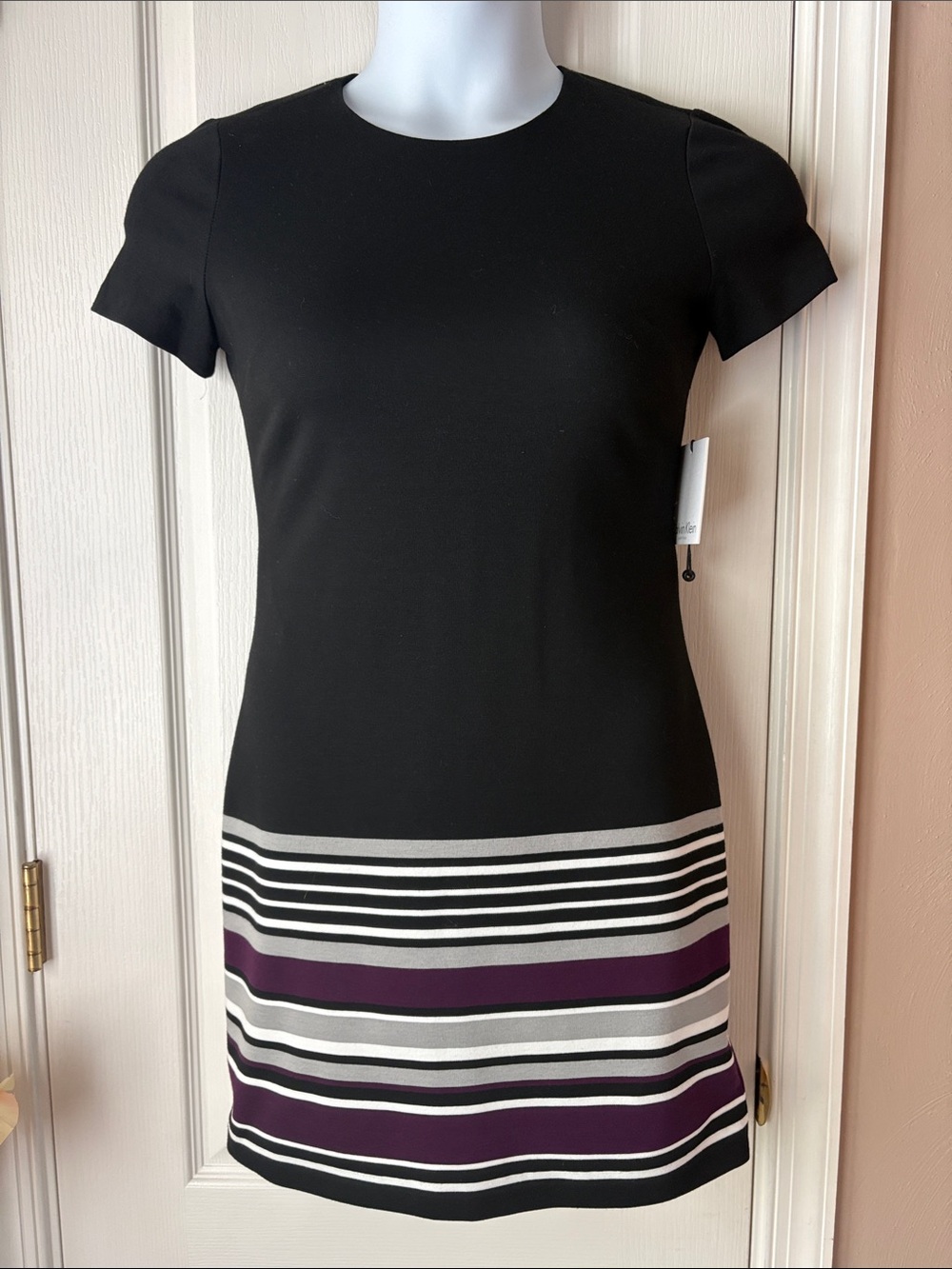 Calvin Klein Classic Dress with Purple Plum  and White Stripes